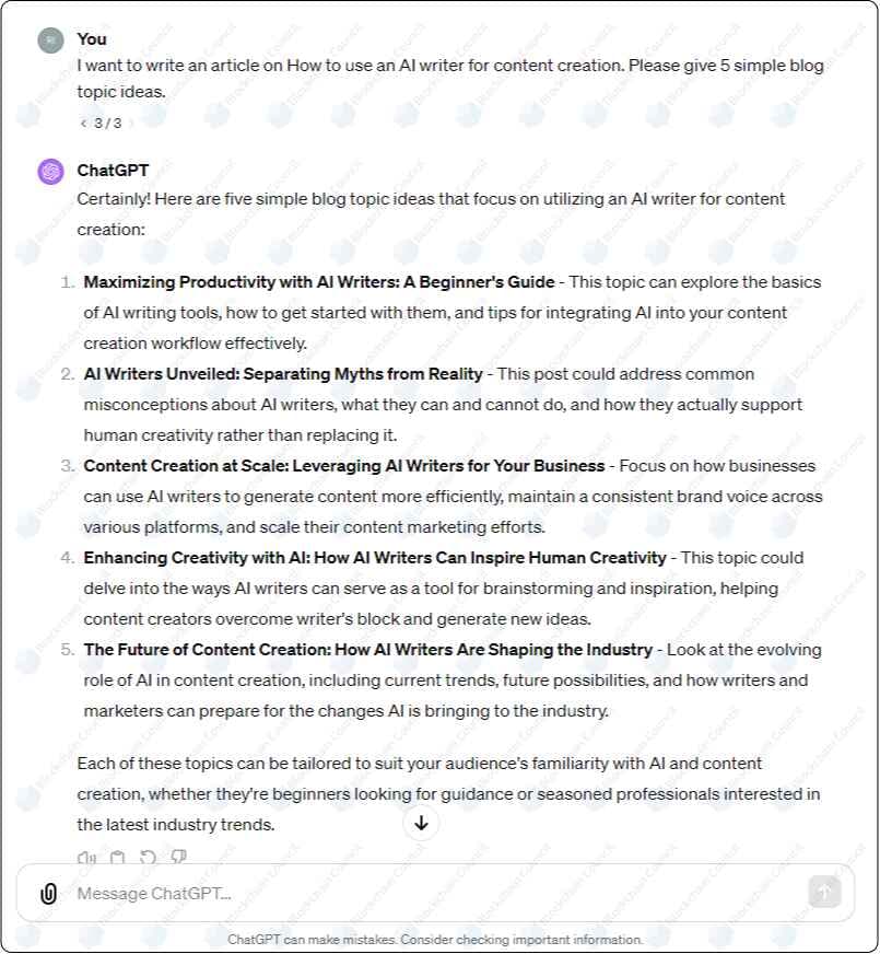 AI content writing Use ChatGPT to Find Blog Topics for content writing