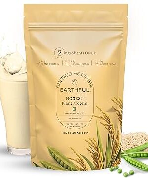 Earthful Honest Plant Protein | 24g Protein/Serving & 4.9g BCAAs | For Weight Management, Energy, Muscle Support & Recovery | Made with Pea & Brown Rice | Unflavoured - 504g