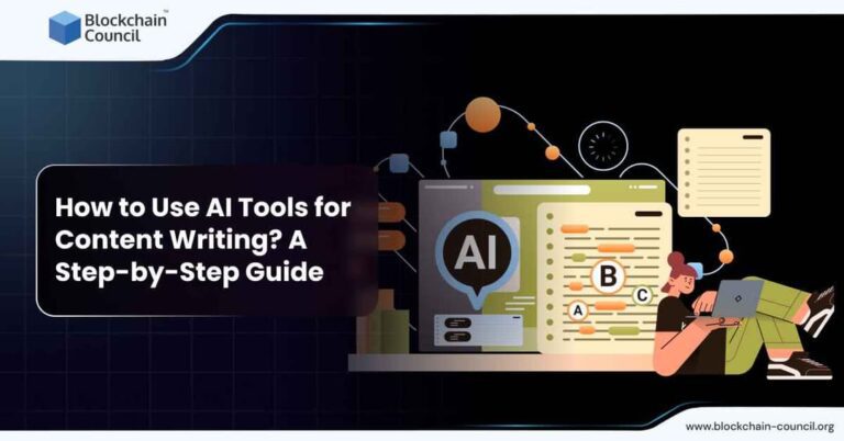 AI tools for content writing guide with step by step process illustration