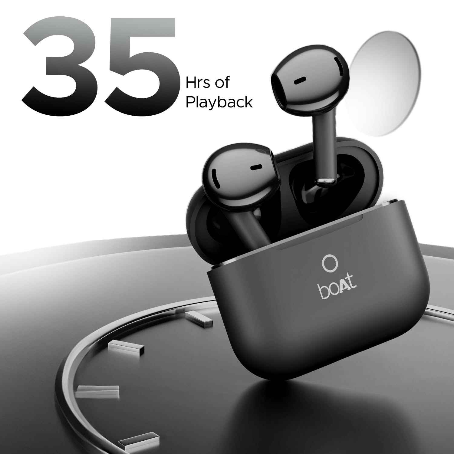 Boat Airdopes Joy, 35Hrs Battery, Fast Charge, IWP Tech, Low Latency, 2Mic ENx, Type-C Port, v5.3 Bluetooth Earbuds, TWS Ear Buds Wireless Earphones with mic(Jet Black) - Image 3