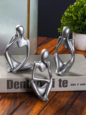 The Artment your artistic apartment Decorative Set of 3 Abstract Thought Thinker Accent Resin Showpiece Figurine for Table Decor, Living Room, Office/Home Decor (Silver)