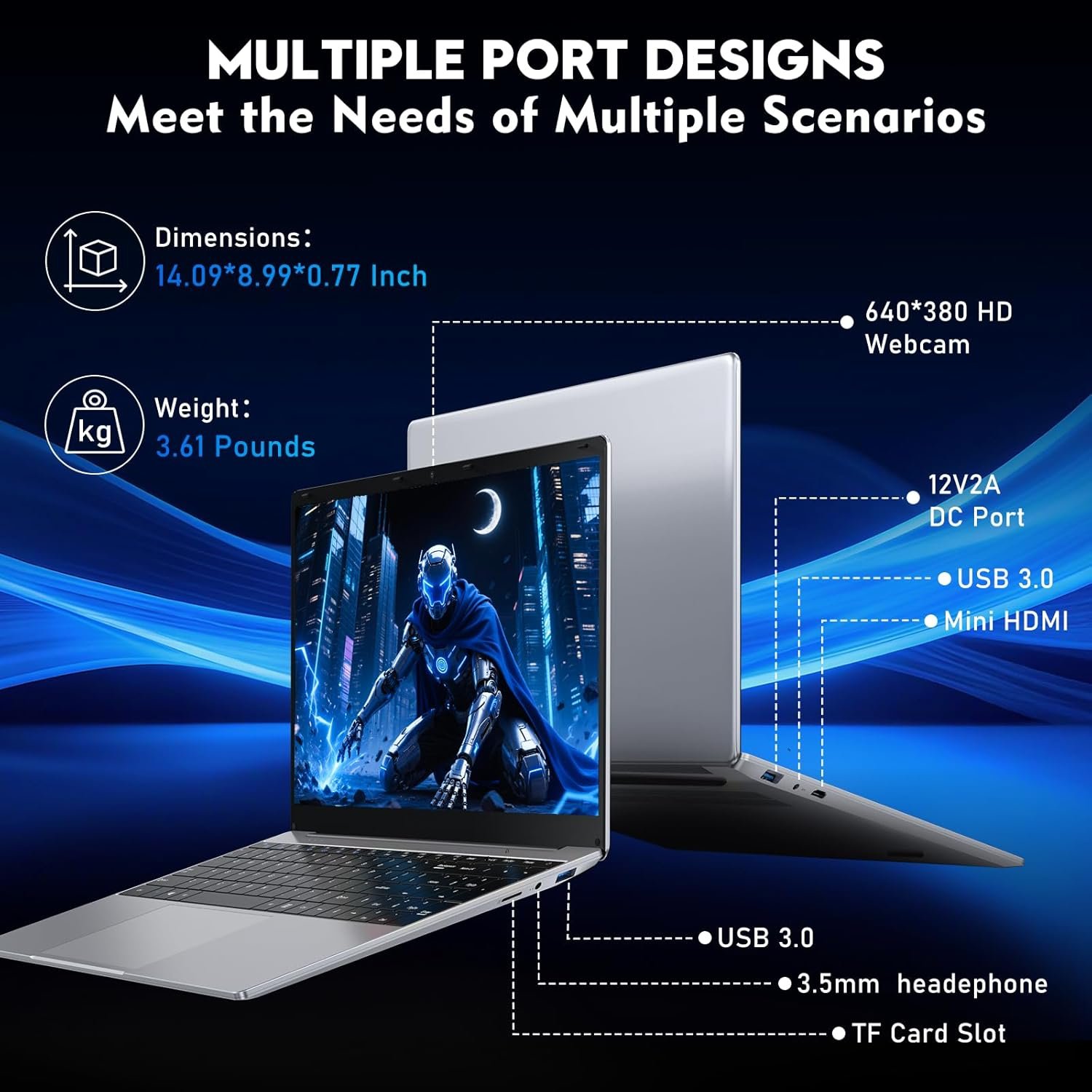 NIAKUN Laptop, Window 11 Pro Laptop Computer 2026, 15.6 Inch Lap Top, 16GB RAM 256GB SSD PC, M3-6Y30 Processor, FHD Display, WIFI5, BT4.2, Webcam, for Business, School, Work, Student, Kids, Gray - Image 2