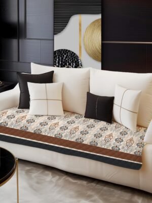 Decorian Premium Soft Quilted Velvet Sofa Cover Mat, Sofa Seat Runner for Couch (Ikkat, 3 Seater) Multicolour