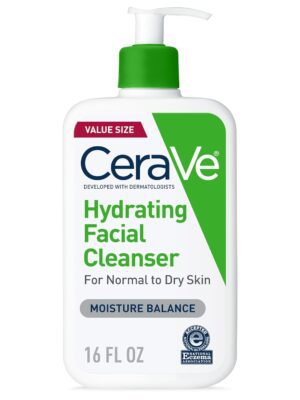 CeraVe Hydrating Facial Cleanser, Moisturizing Face Wash For Dry Skin, Hyaluronic Acid + Ceramides + Glycerin, Hydrating Cleanser For Normal To Dry Skin, National Eczema Association Certified, 16 Oz