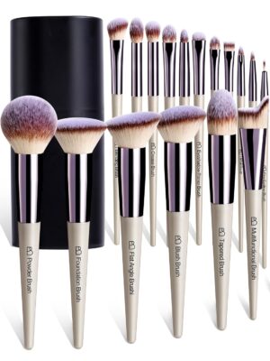 BS-MALL Makeup Brush Set 18 Pcs Premium Synthetic Foundation Powder Concealers Eye shadows Blush Makeup Brushes with black case (C CHAMPANE)