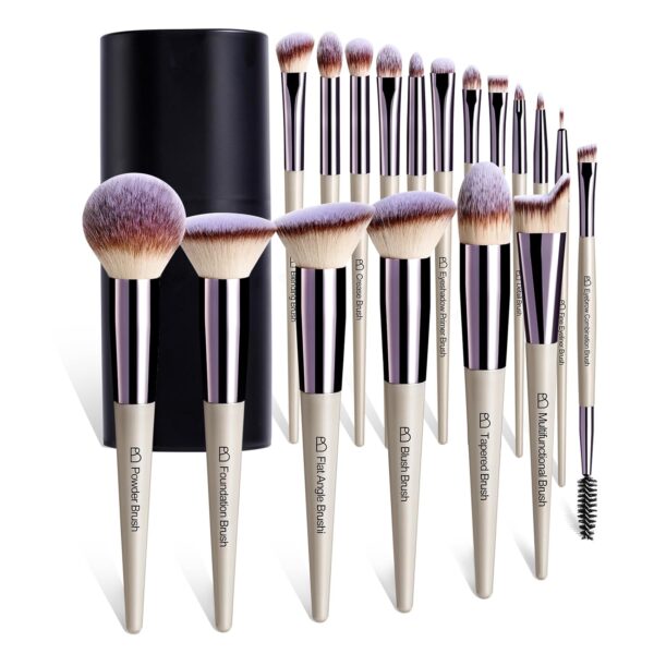 BS-MALL Makeup Brush Set 18 Pcs Premium Synthetic Foundation Powder Concealers Eye shadows Blush Makeup Brushes with black case (C CHAMPANE)