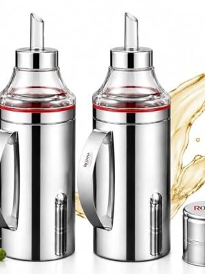Stainless Steel Oil Dispenser for Kitchen | 1 Litre | No Spilling Return Ventilation Hole | Dust-Proof Cap | Anti-Leak Design | Easy Clean Wide Mouth Oil Bottle for Cooking (Modern, 2, count)