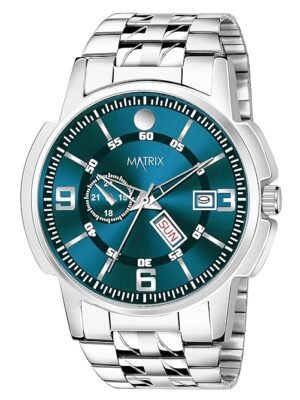 Matrix Black, Blue, White Dial, Day & Date Functioning, Stainless Steel Strap Analog Watch for Men & Women