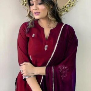 Women Premium Collection Rayon Embroidered Straight Kurta Pant Dupatta Festive Ethnic Apparel Set